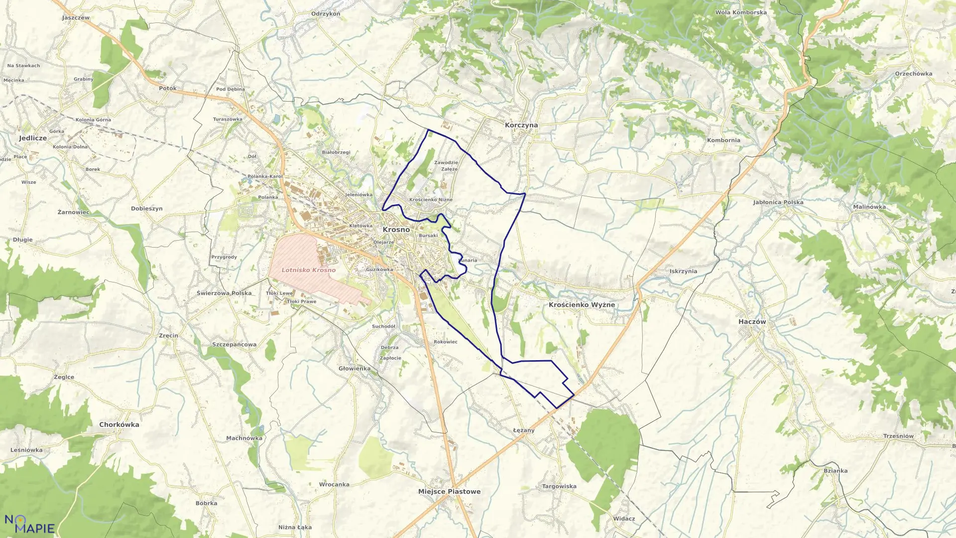 Mapa obrębu Krościenko Niżne w mieście Krosno