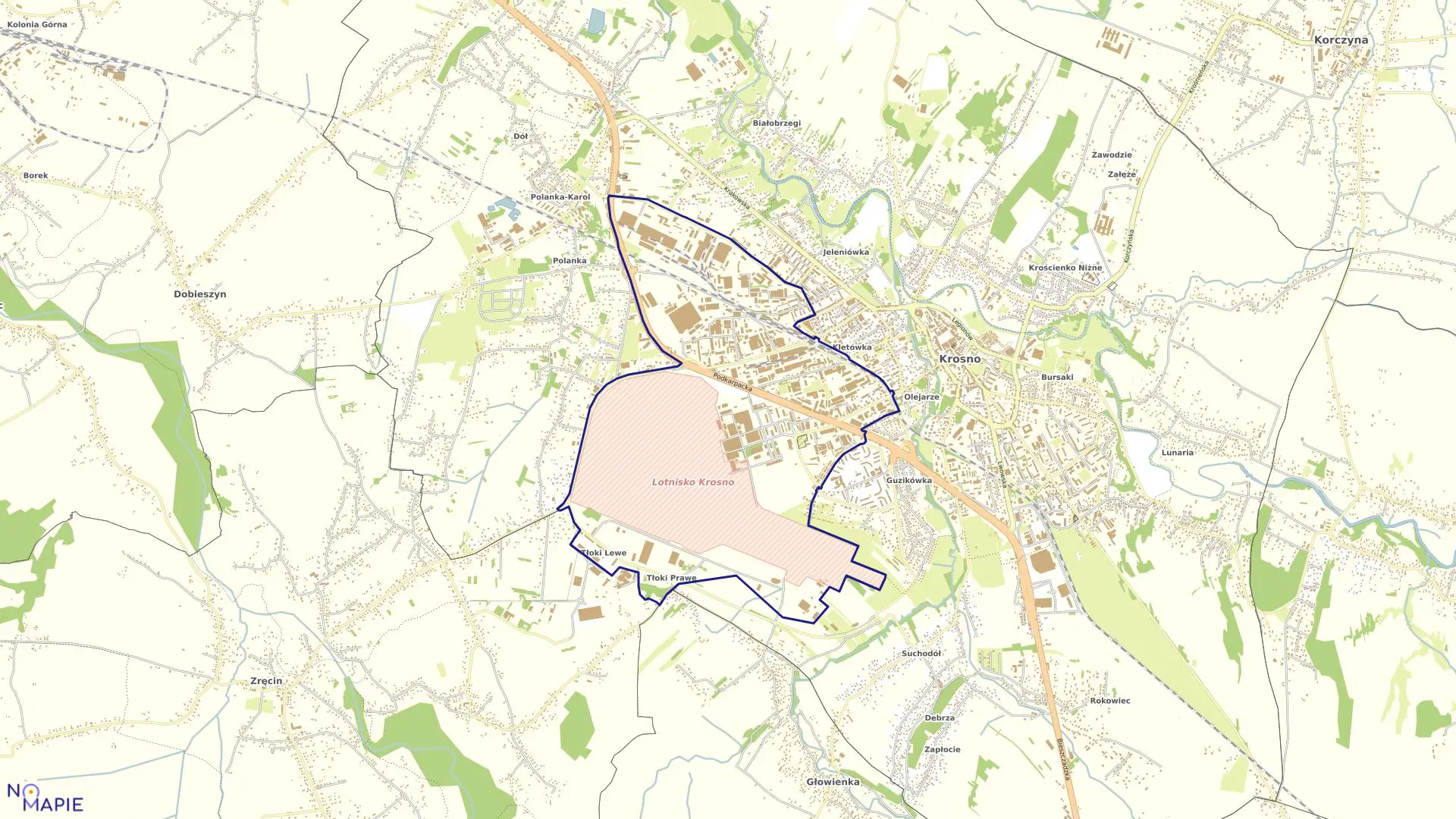 Mapa obrębu Przemysłowa w mieście Krosno