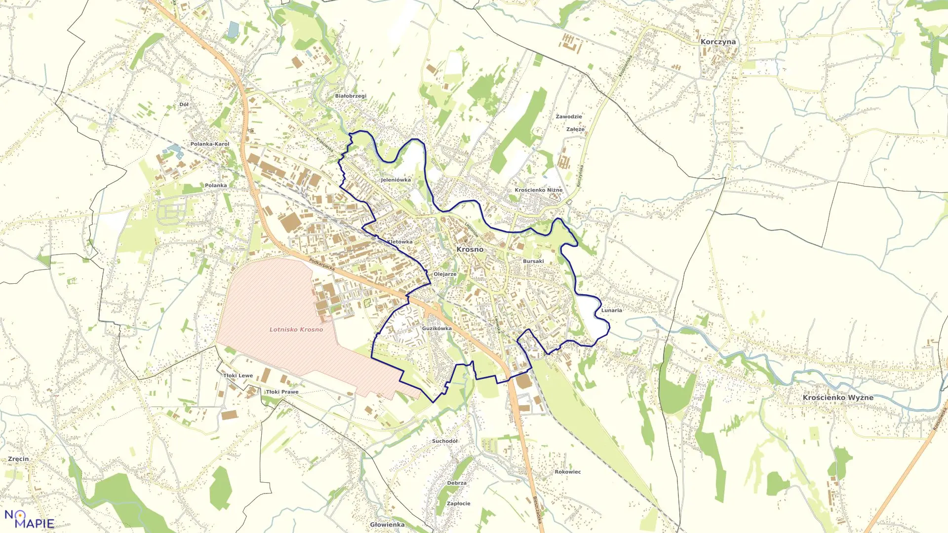 Mapa obrębu Śródmieście w mieście Krosno