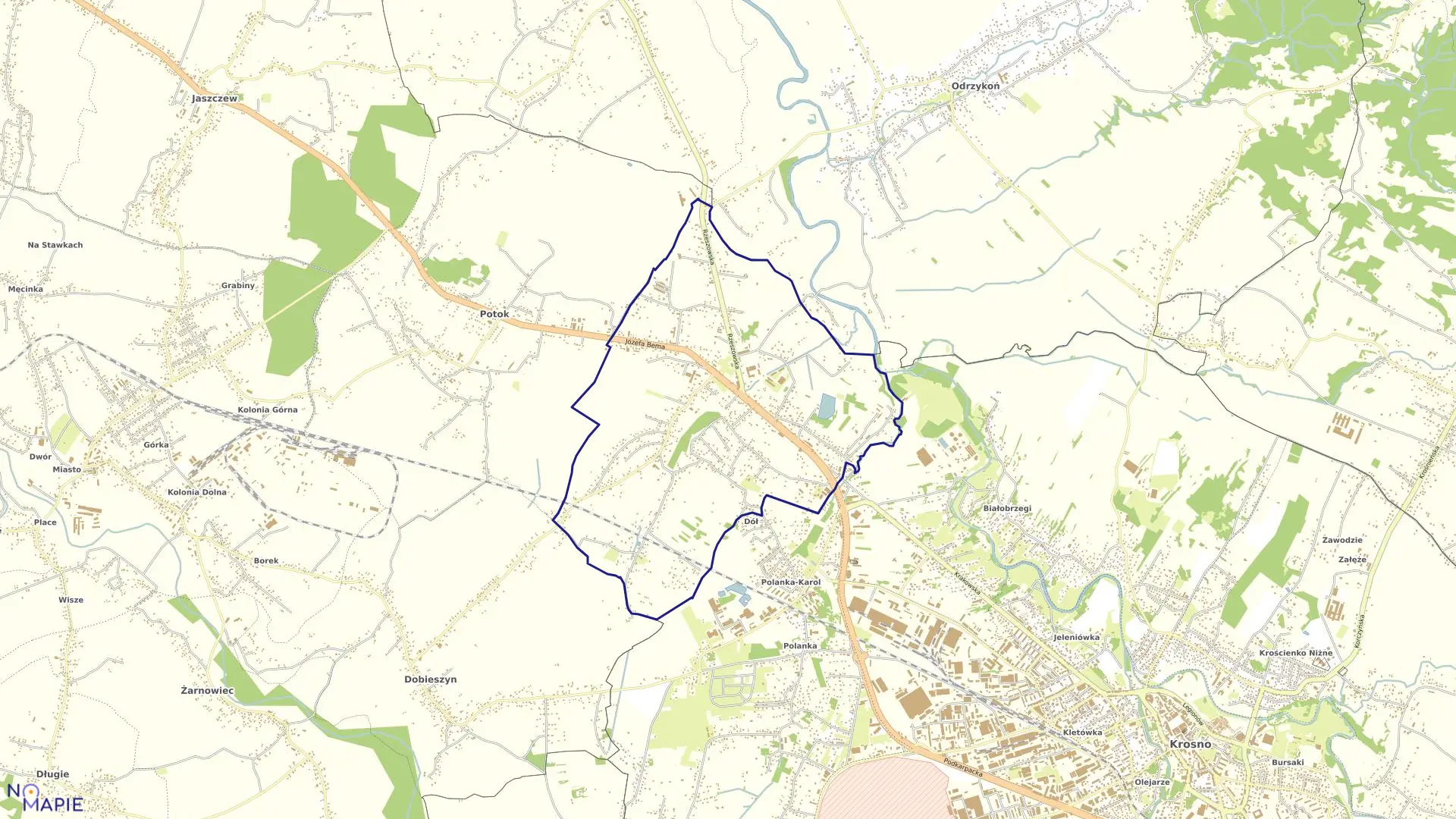 Mapa obrębu Turaszówka w mieście Krosno